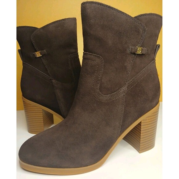 Giani Bernini Sz 8.5 Olaa Brown Suede Leather Bootie Heels Zip-up Memory Foam - Picture 6 of 14